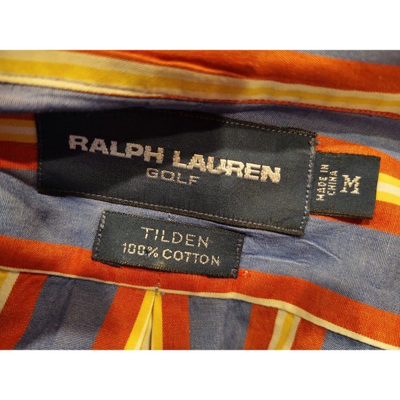 Ralph Lauren Golf Tilden Mens Shirt M Cotton Striped Short Sleeve Button Up Blue - Picture 6 of 6